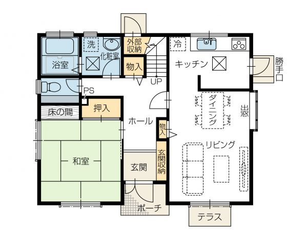 施工例19 平屋 純和風 高天井 見せ梁 最上階 公団 1階寝室の家など間取りをご紹介 福岡の分譲住宅 注文住宅なら山根木材の家