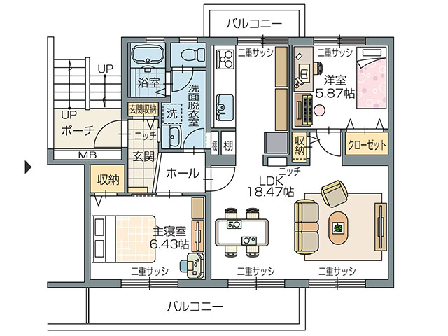 施工例19 平屋 純和風 高天井 見せ梁 最上階 公団 1階寝室の家など間取りをご紹介 福岡の分譲住宅 注文住宅なら山根木材の家