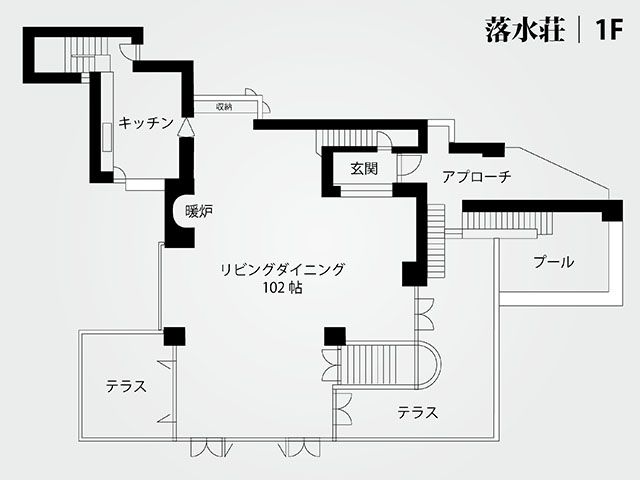 あの落水荘の間取りをトレースしてみた