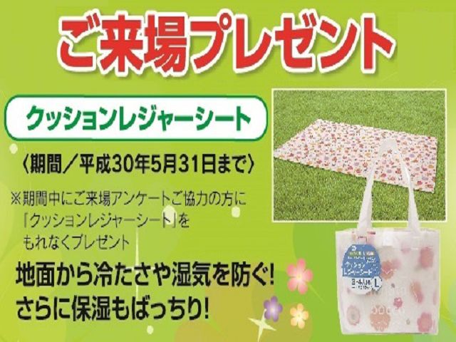 ご来場のお客様へクッションレジャーシートプレゼント！！